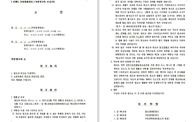 이혼청구의 소  이혼소송 무료법원양식