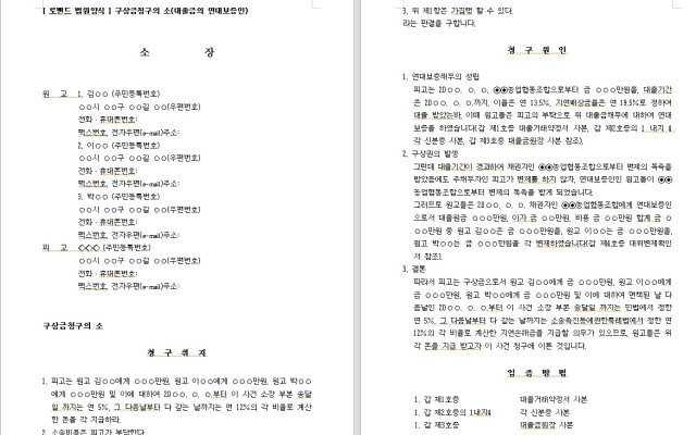 구상금청구의 소  무료법원양식 서식