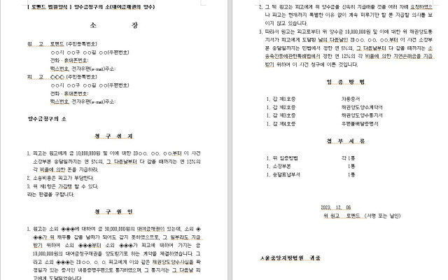 양수금청구의 소 무료법원양식 서식  (대여금채권의 양수)